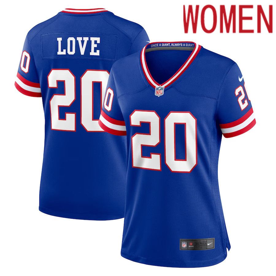 Women New York Giants #20 Julian Love Nike Royal Classic Player Game NFL Jersey
